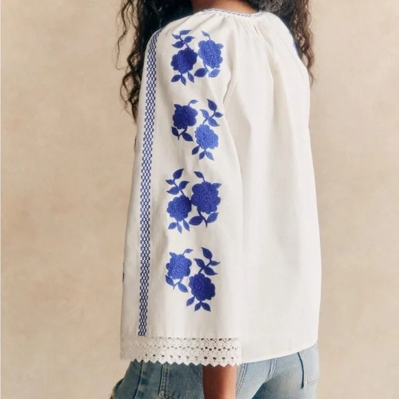 Sezane White Embroidered Rina Blouse - Picture 2 of 6